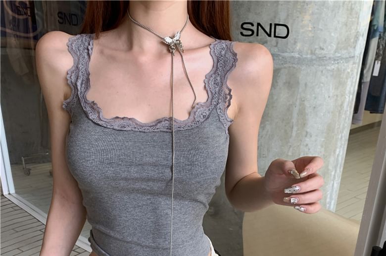 Shorts Low Neck Rise Undershorts Sequin Lace Plain Mid Top Satin Trim / Tank Scoop