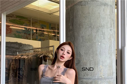 Shorts Low Neck Rise Undershorts Sequin Lace Plain Mid Top Satin Trim / Tank Scoop