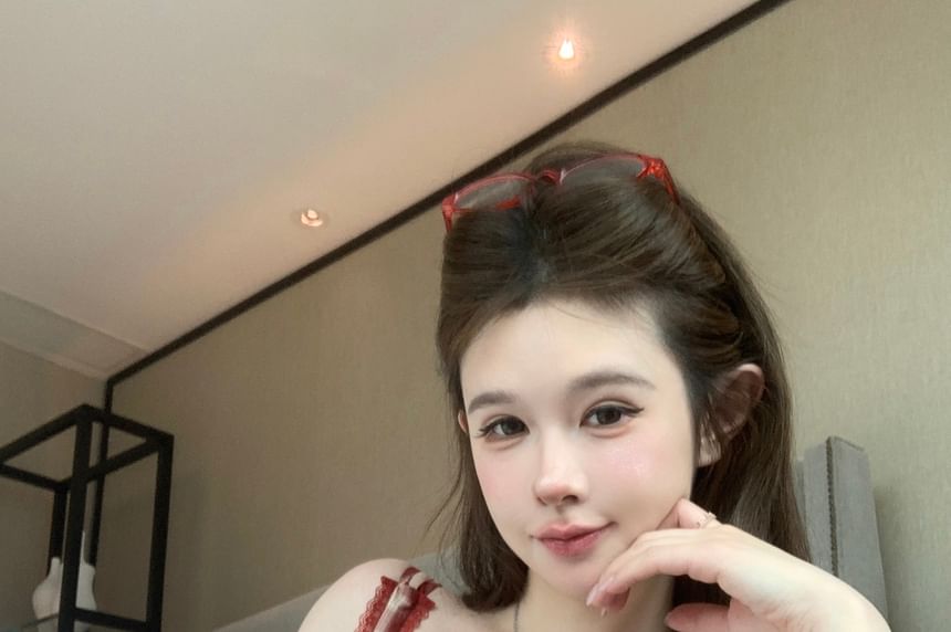 Crop Cami V-Neck Plaid Bow Top