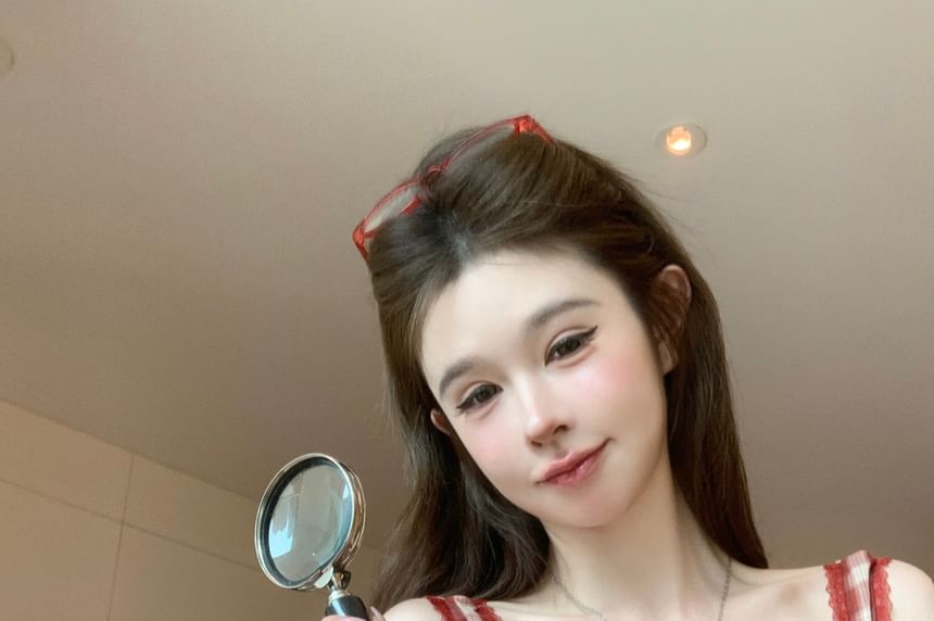 Crop Cami V-Neck Plaid Bow Top