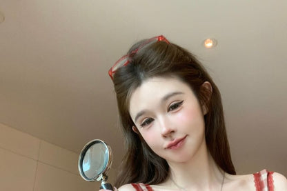 Crop Cami V-Neck Plaid Bow Top