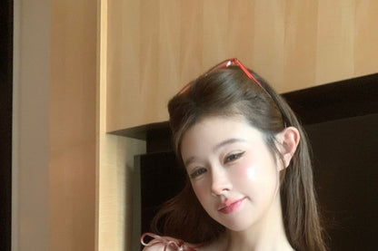 Crop Cami V-Neck Plaid Bow Top