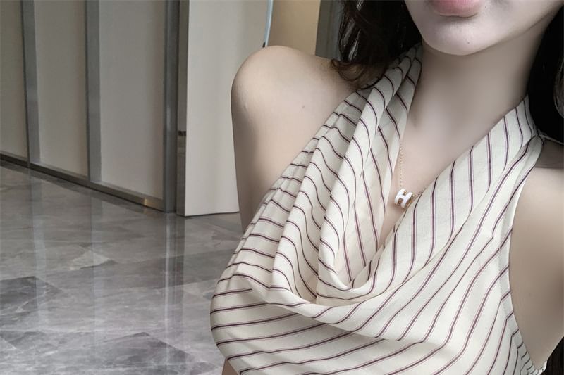 Neck Striped Top Halter Cowl