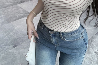 Neck Striped Top Halter Cowl