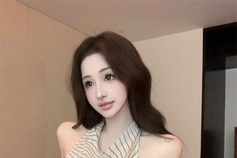 Neck Striped Top Halter Cowl