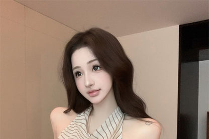 Neck Striped Top Halter Cowl