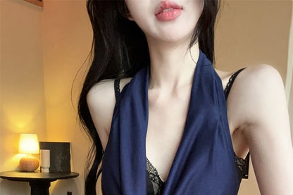 Cowl Halter Plain Top Panel Lace Camisole Neck / V-Neck