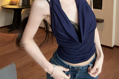 Cowl Halter Plain Top Panel Lace Camisole Neck / V-Neck