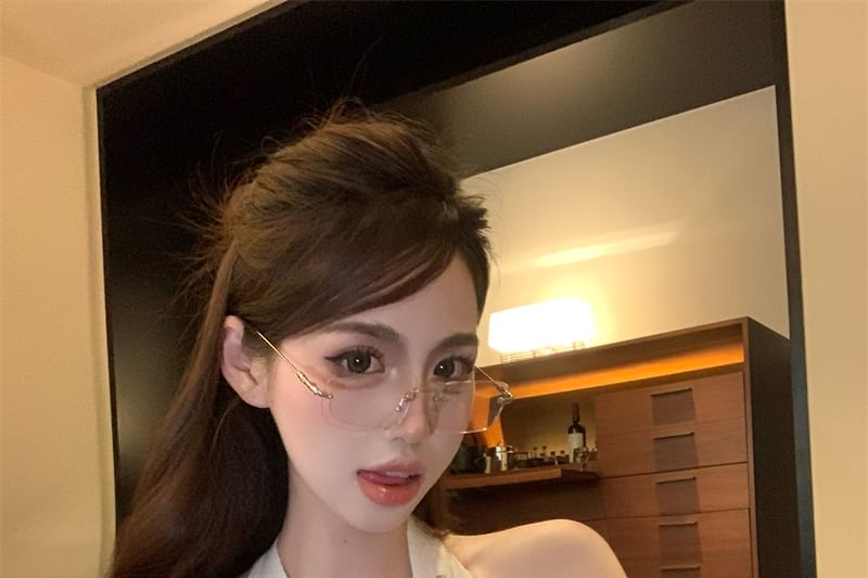 Plain Rhinestone V-Neck Top Halter