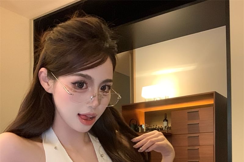 Plain Rhinestone V-Neck Top Halter