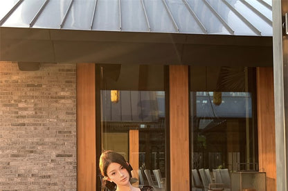 Panel Top / Waist Skirt High Sleeveless Plain Fishtail Lace Maxi V-Neck Crop