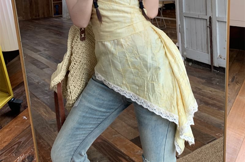 Asymmetrical Print Trim Patterned Top Lace Camisole