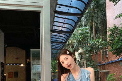 Plain High Leg Halter / Pants Cargo Patterned Ruffle Waist Print Top Wide