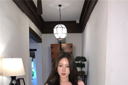 Camisole Plain Bow Top Lace V-Neck