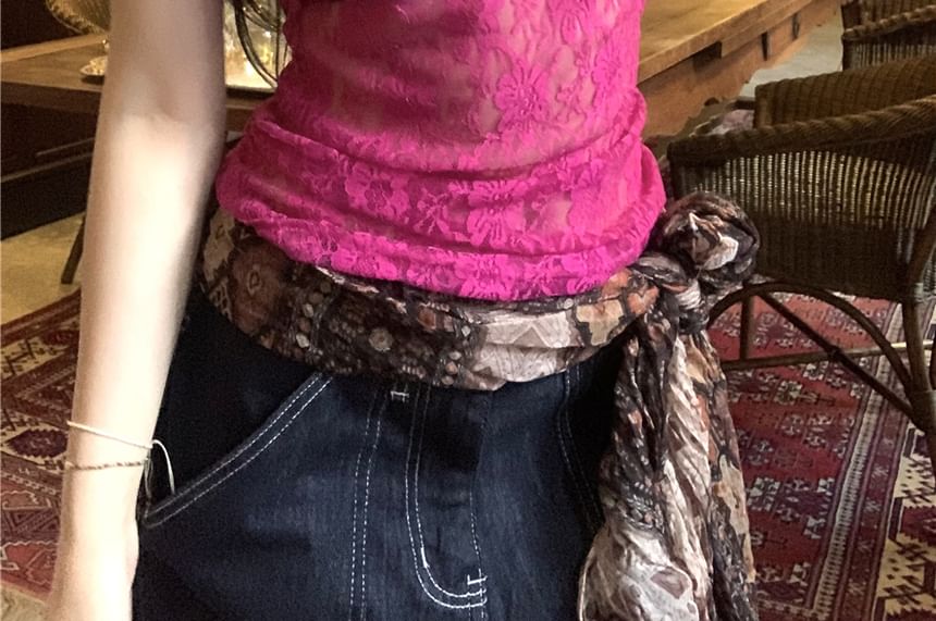 Camisole Plain Bow Top Lace V-Neck