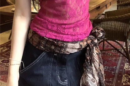 Camisole Plain Bow Top Lace V-Neck