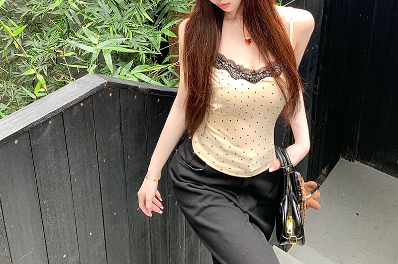 Lace Panel Dotted Top Camisole