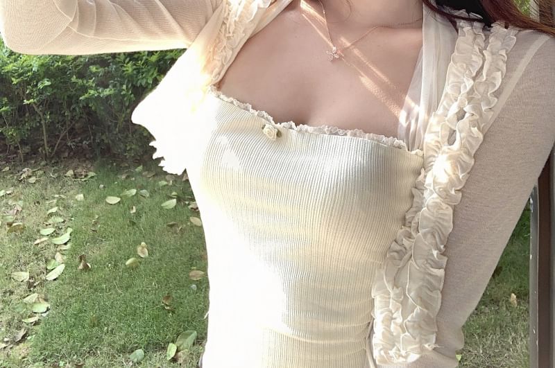 Lace Ruffle / Halter Plain Trim Bolero Top