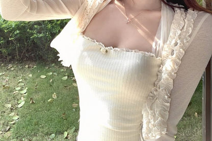 Lace Ruffle / Halter Plain Trim Bolero Top