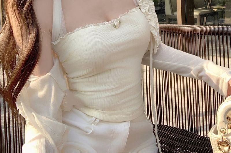 Lace Ruffle / Halter Plain Trim Bolero Top