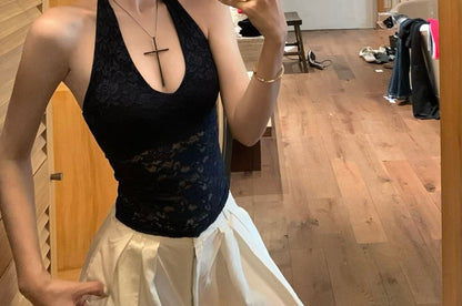 Pants Plain High Lace Top Wide Leg Halter / Waist