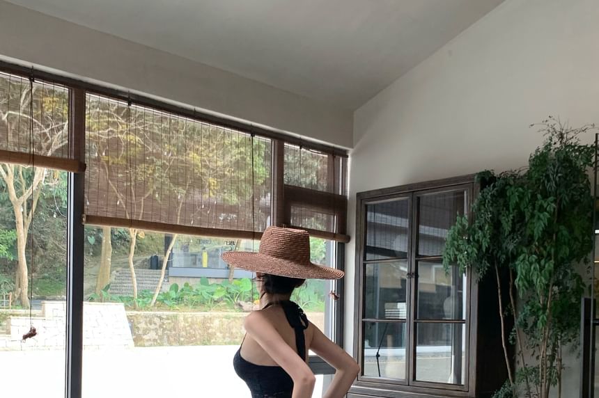 Pants Plain High Lace Top Wide Leg Halter / Waist