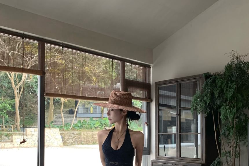 Pants Plain High Lace Top Wide Leg Halter / Waist