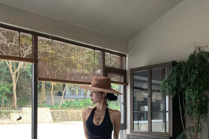 Pants Plain High Lace Top Wide Leg Halter / Waist