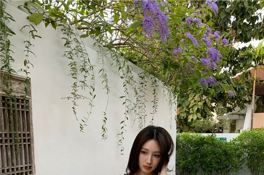 Henley Plain Trim Crop Lace Cami Top