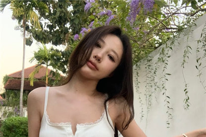 Henley Plain Trim Crop Lace Cami Top