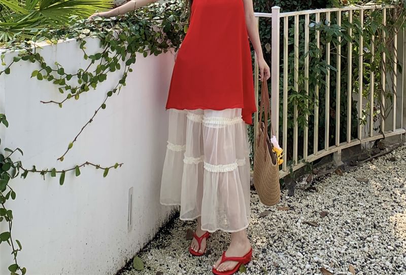 Mini Mesh / High Plain Maxi A-Line Halter Skirt Dress Rise Tiered