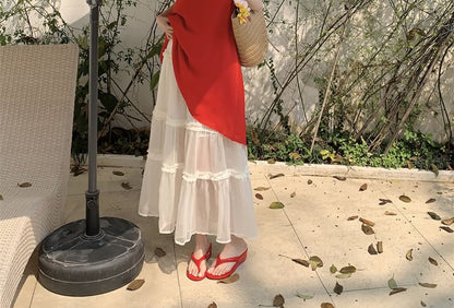 Mini Mesh / High Plain Maxi A-Line Halter Skirt Dress Rise Tiered