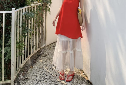 Mini Mesh / High Plain Maxi A-Line Halter Skirt Dress Rise Tiered