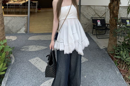 Plain Ruffle Trim Tube Top Lace