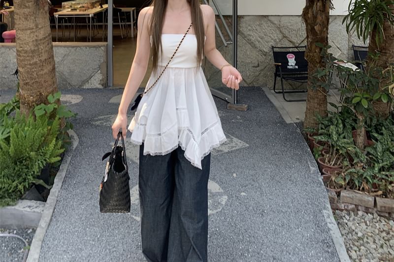 Plain Ruffle Trim Tube Top Lace