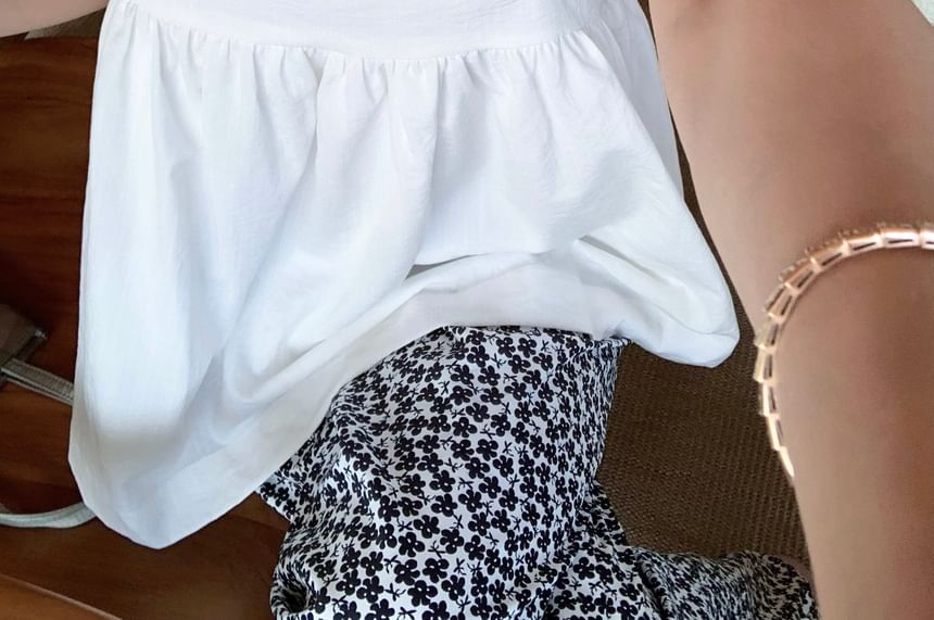 High Floral Notch Neck Plain Top Leg Waist Wide Camisole Pants / Print