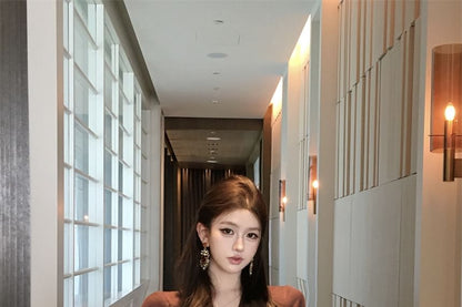 Wrap Long Plain Crop Sleeve V-Neck Blouse