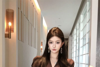 Wrap Long Plain Crop Sleeve V-Neck Blouse