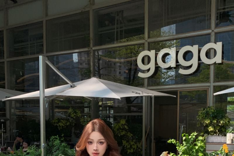 Plain Pencil Front Trim Lace Long Skirt Blouse Ruffle V-Neck Tie Sleeve Mini /