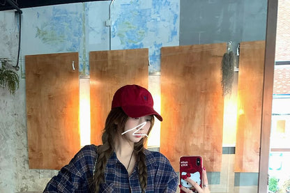 Long Shirt Tie-Up Sleeve Collared Plaid