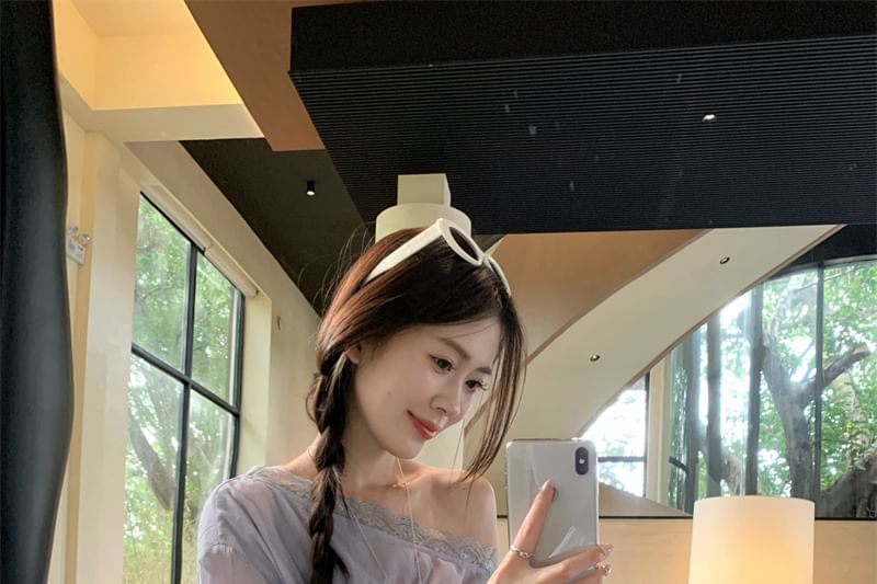 Plain Sleeve Panel Long Trim One Blouse Lace Shoulder