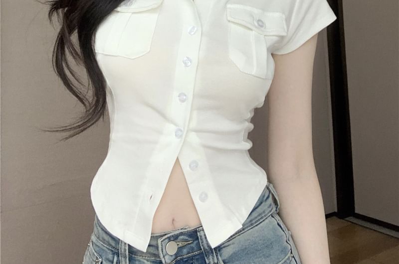 Plain Sleeve Jersey Flap Shirt Collared Cap Pocket