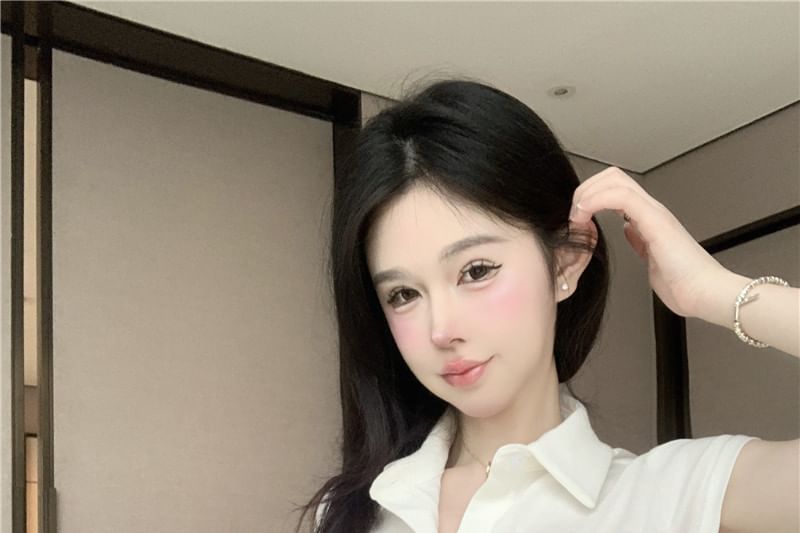 Plain Sleeve Jersey Flap Shirt Collared Cap Pocket