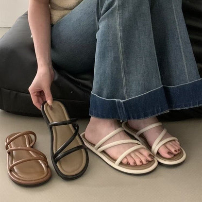 Leather Faux Sandals Flat