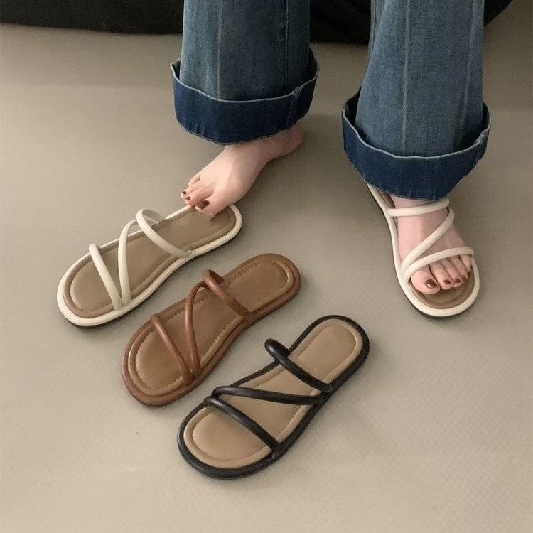 Leather Faux Sandals Flat