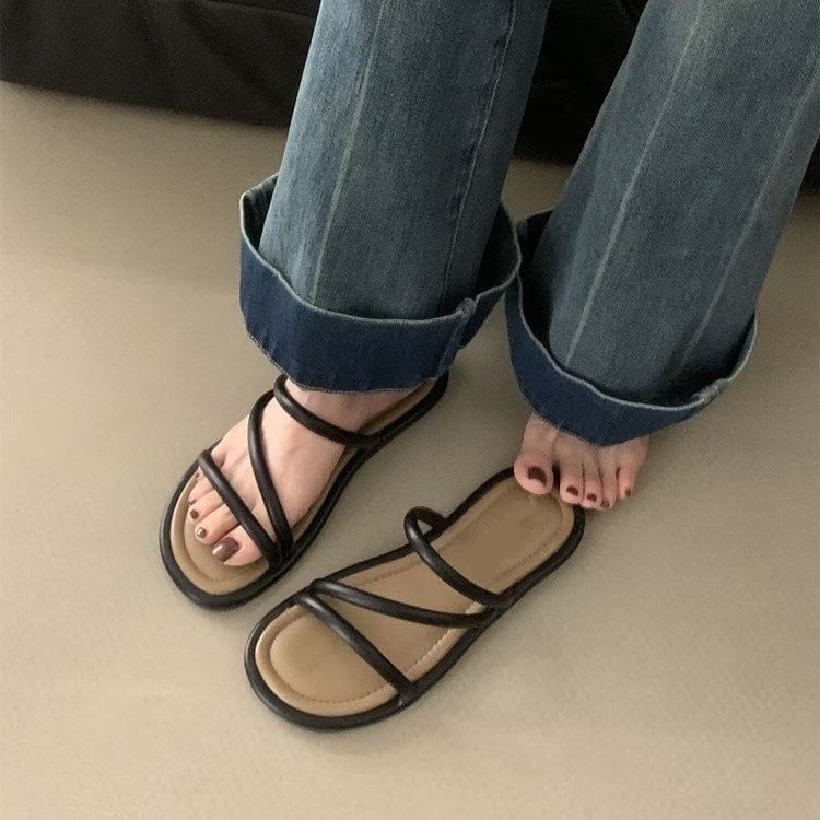 Leather Faux Sandals Flat