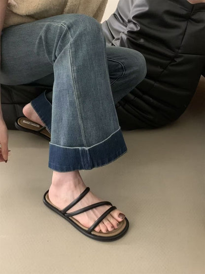 Leather Faux Sandals Flat