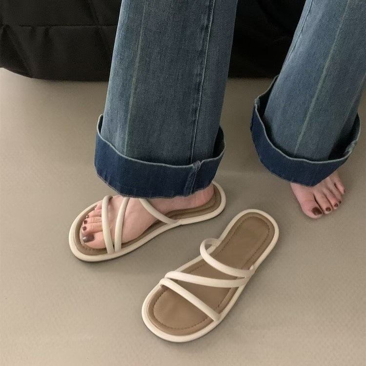 Leather Faux Sandals Flat