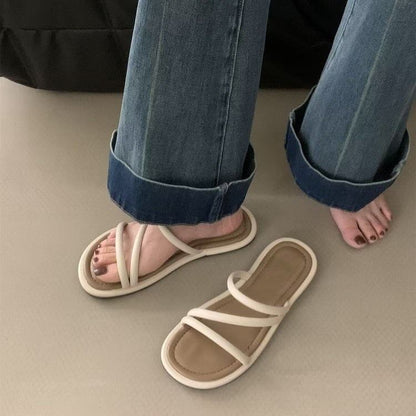 Leather Faux Sandals Flat