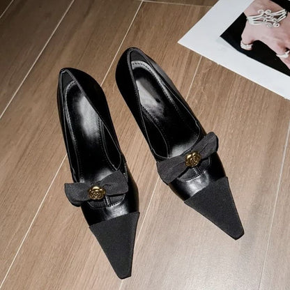 Heel Pointed High Pumps Accent Bow